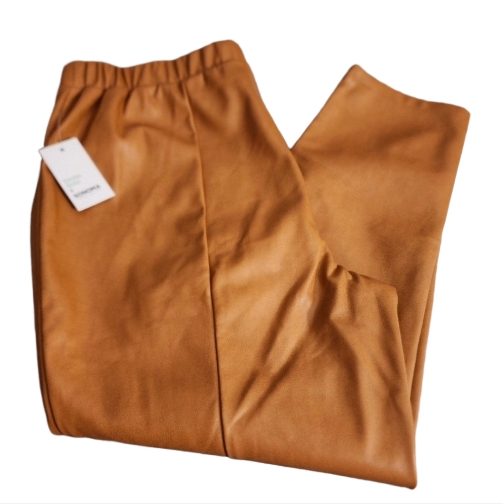 Plus Size Faux Leather Leggings Brown Pull On High Rise 0X 1X 4X NWT - Picture 3 of 5